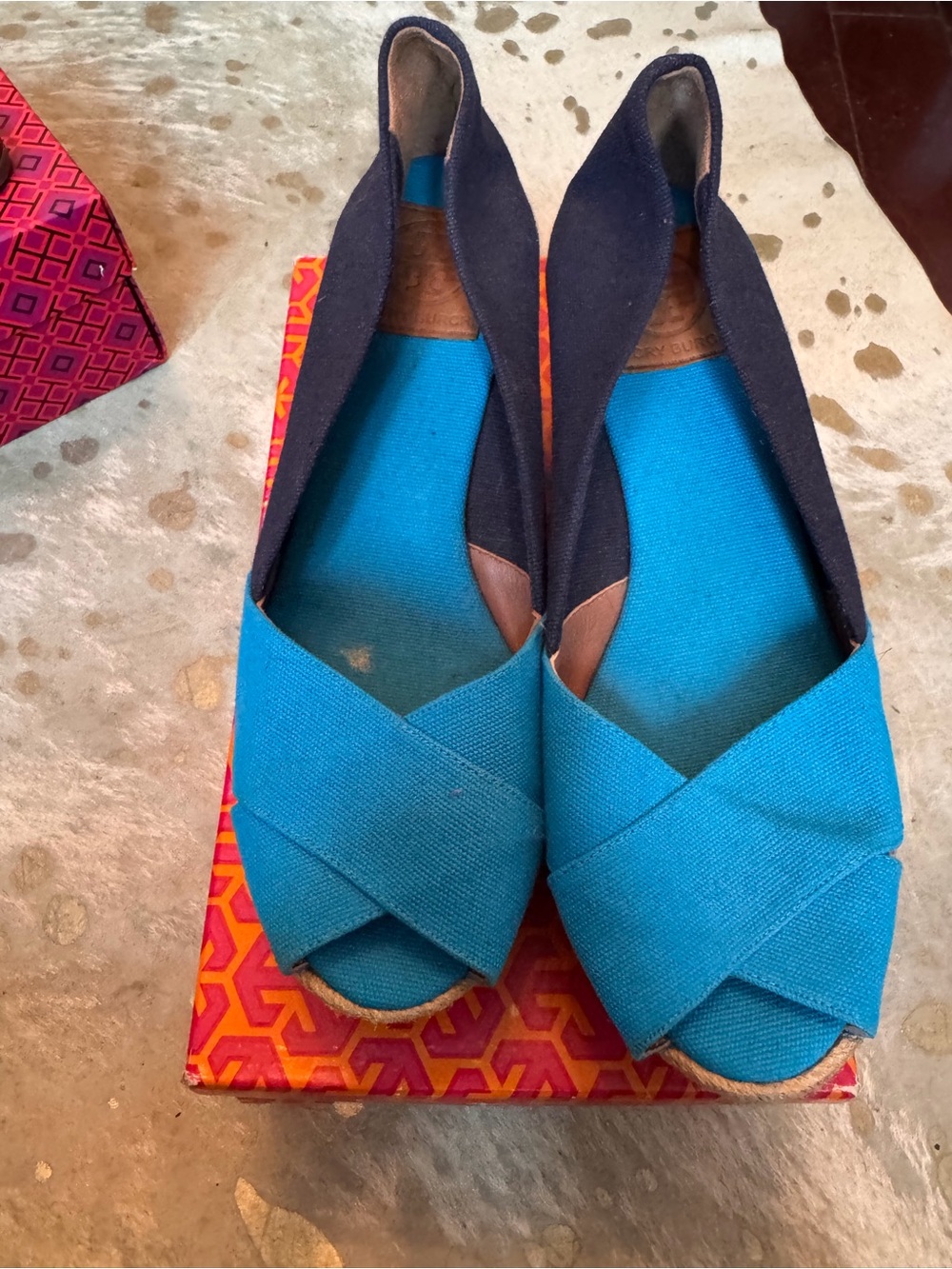 Women’s Tory Burch Blue Canvas Cross‑Front Espadrille wedges